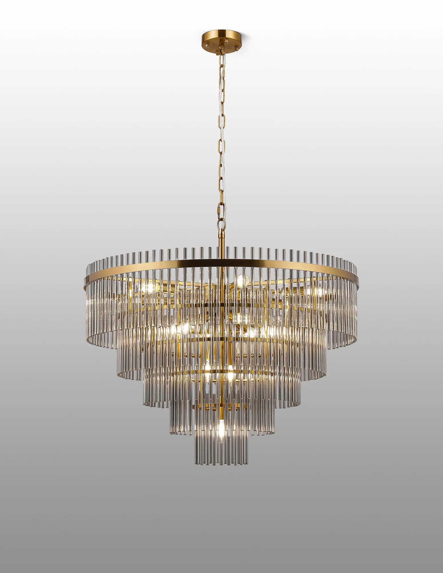 Robin 77cm Pendant & Semi Ceiling 15 Light - Brass & Smoke Glass Rods