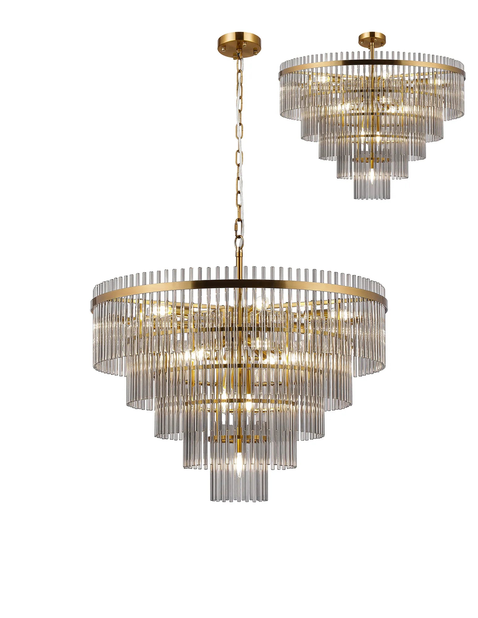 Robin 77cm Pendant & Semi Ceiling 15 Light - Brass & Smoke Glass Rods