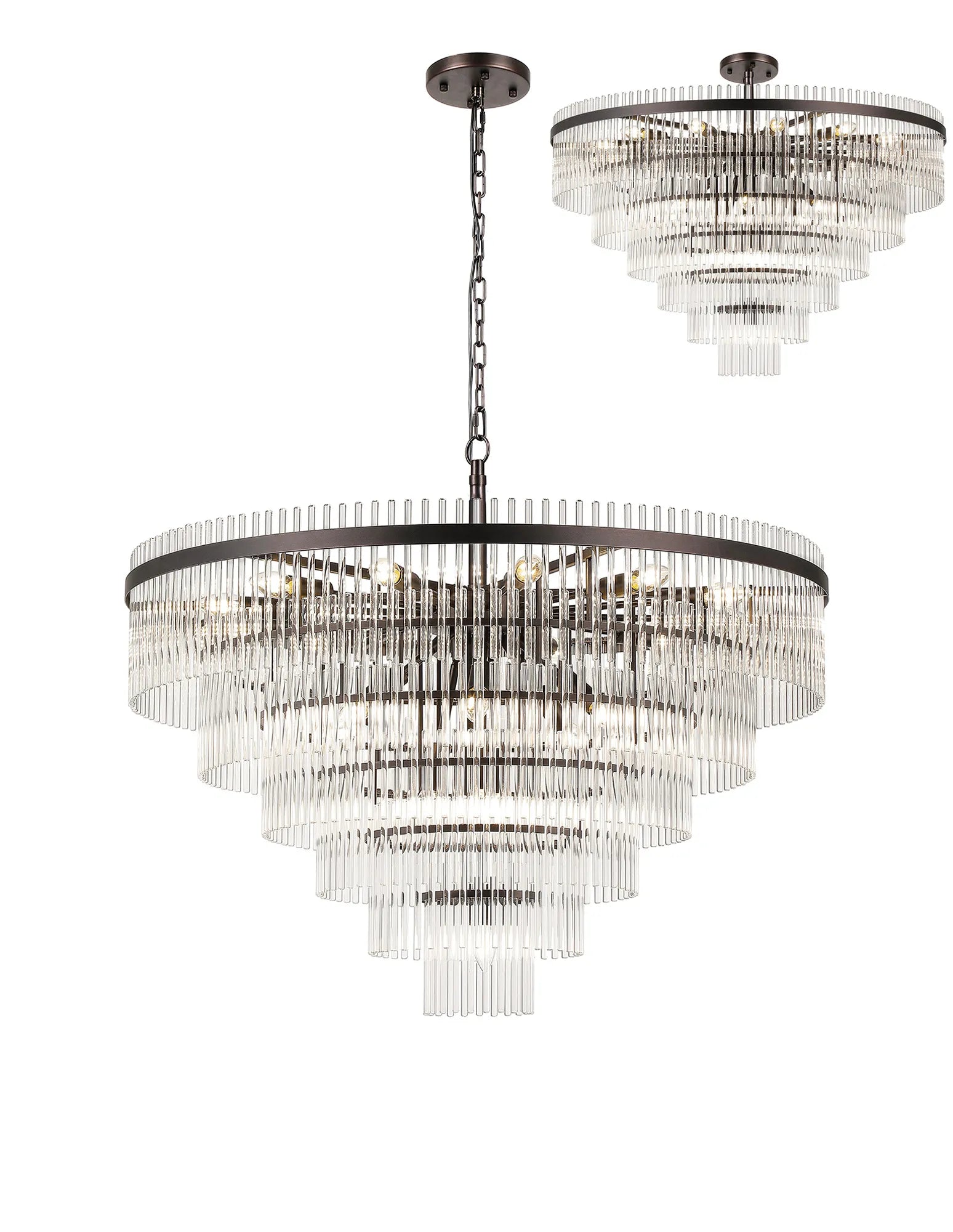 Robin 96cm Pendant & Semi Ceiling 22 Light - Brown Oxide & Clear Glass Rods