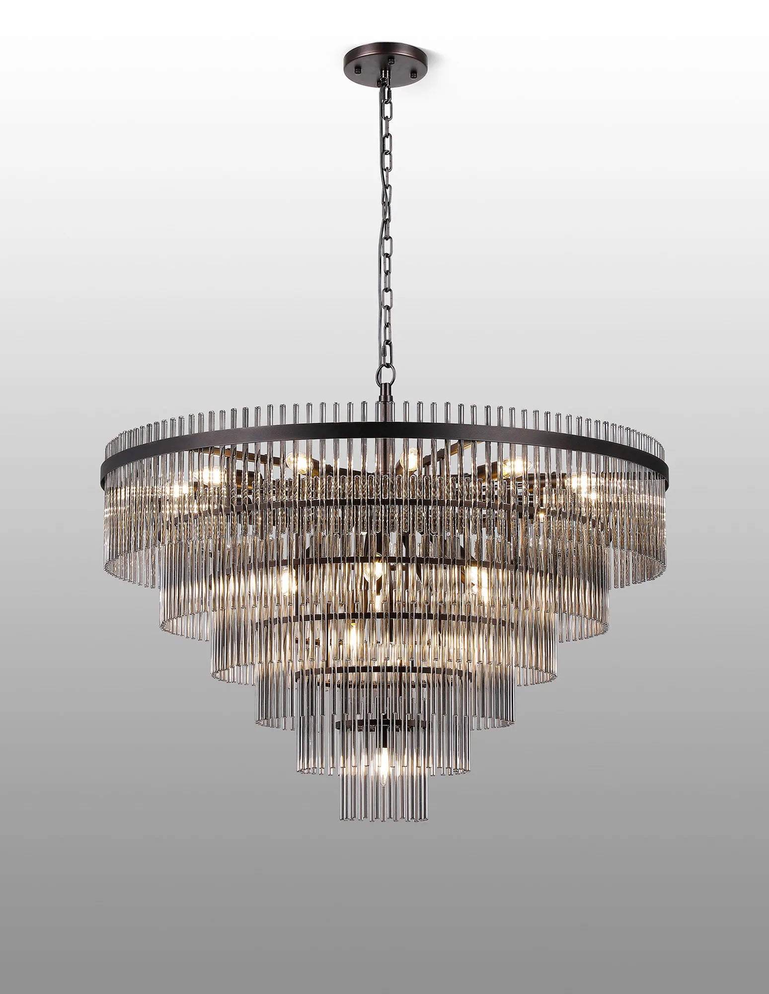 Robin 96cm Pendant & Semi Ceiling 22 Light - Brown Oxide & Smoke Glass Rods