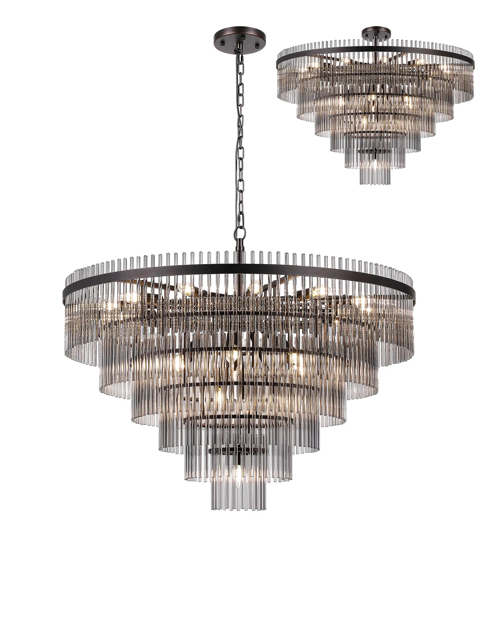 Robin 96cm Pendant & Semi Ceiling 22 Light - Brown Oxide & Smoke Glass Rods