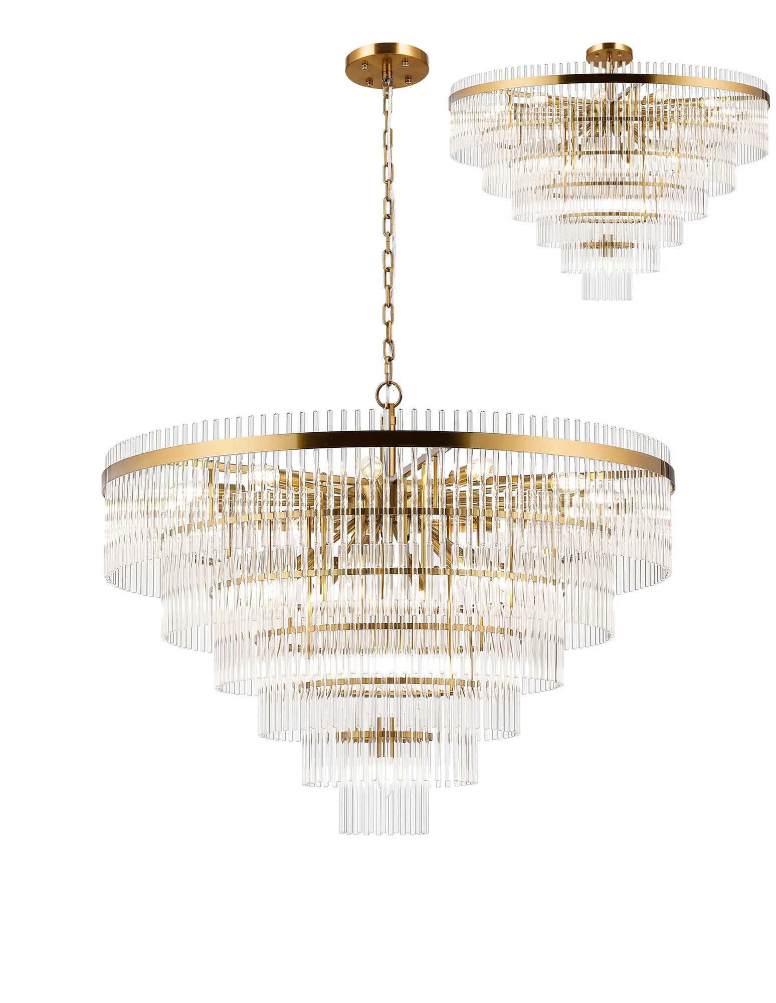Robin 96cm Pendant & Semi Ceiling 22 Light - Brass & Clear Glass Rods