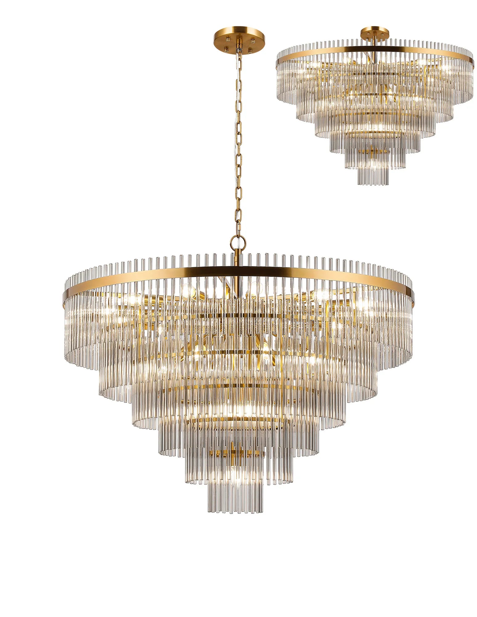 Robin 96cm Pendant & Semi Ceiling 22 Light - Brass & Smoke Glass Rods