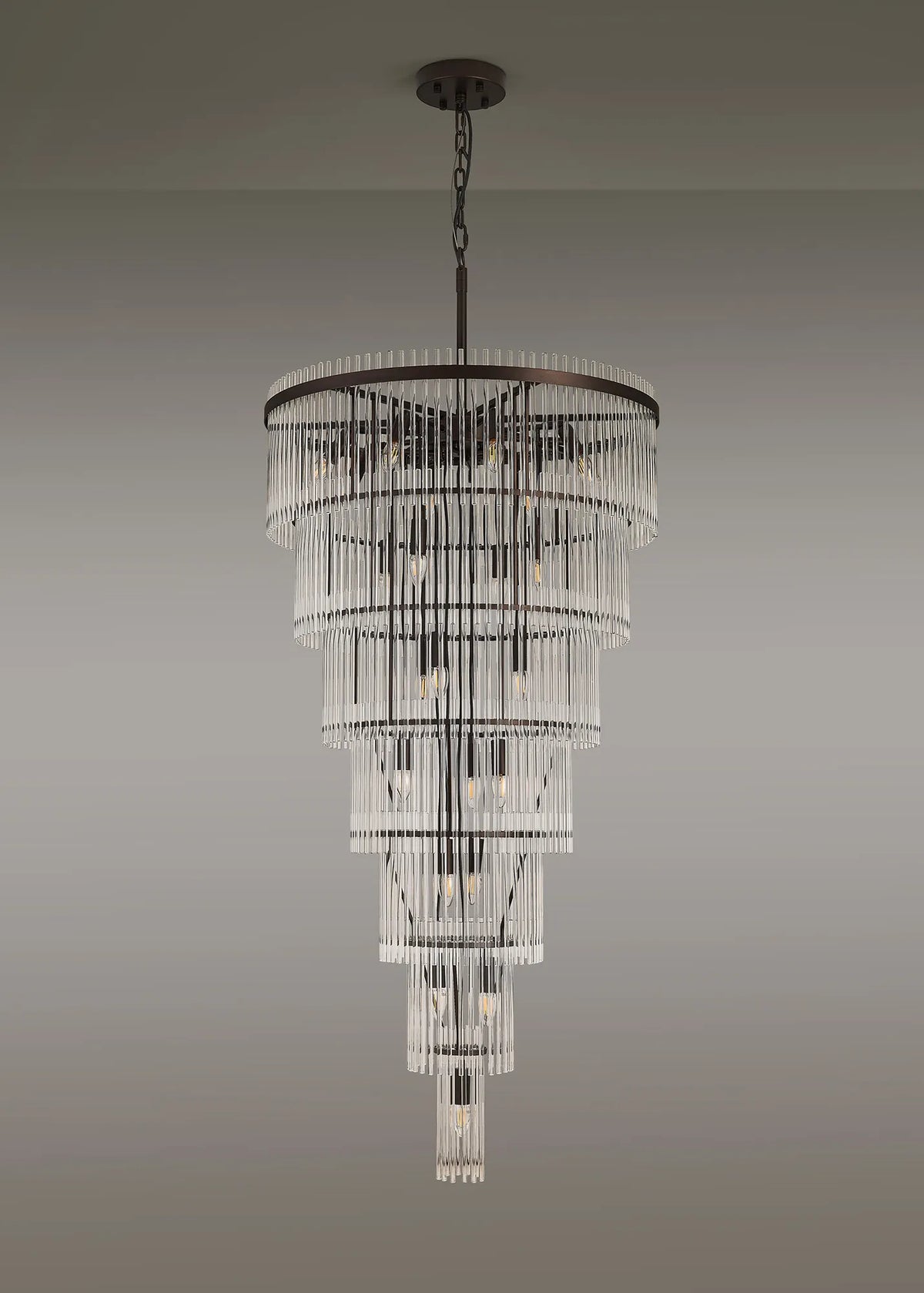 Fabula Robin /Fixed 23 Light E14 Pendant Light – 77 cm – Brown Oxide & Clear Glass Rods