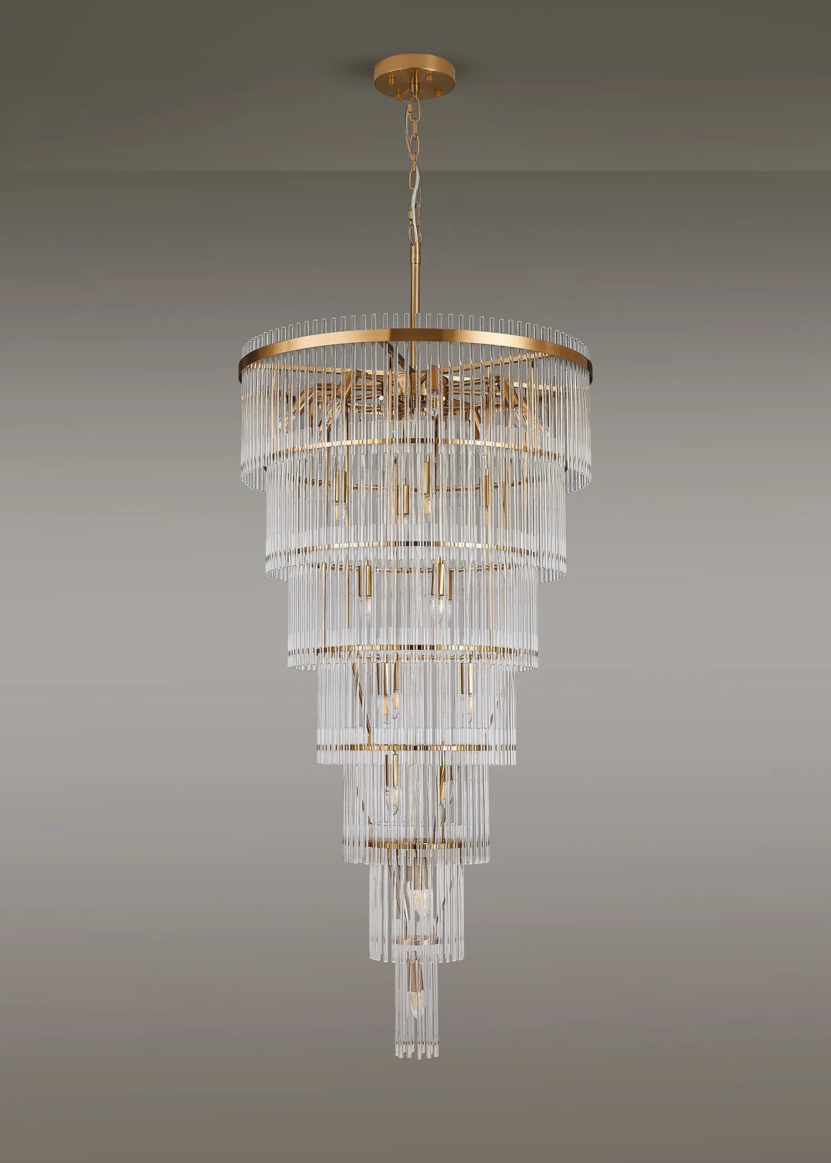 Fabula Robin /Fixed 23 Light E14 Pendant Light – 77 cm – Brass Gold & Clear Glass Rods