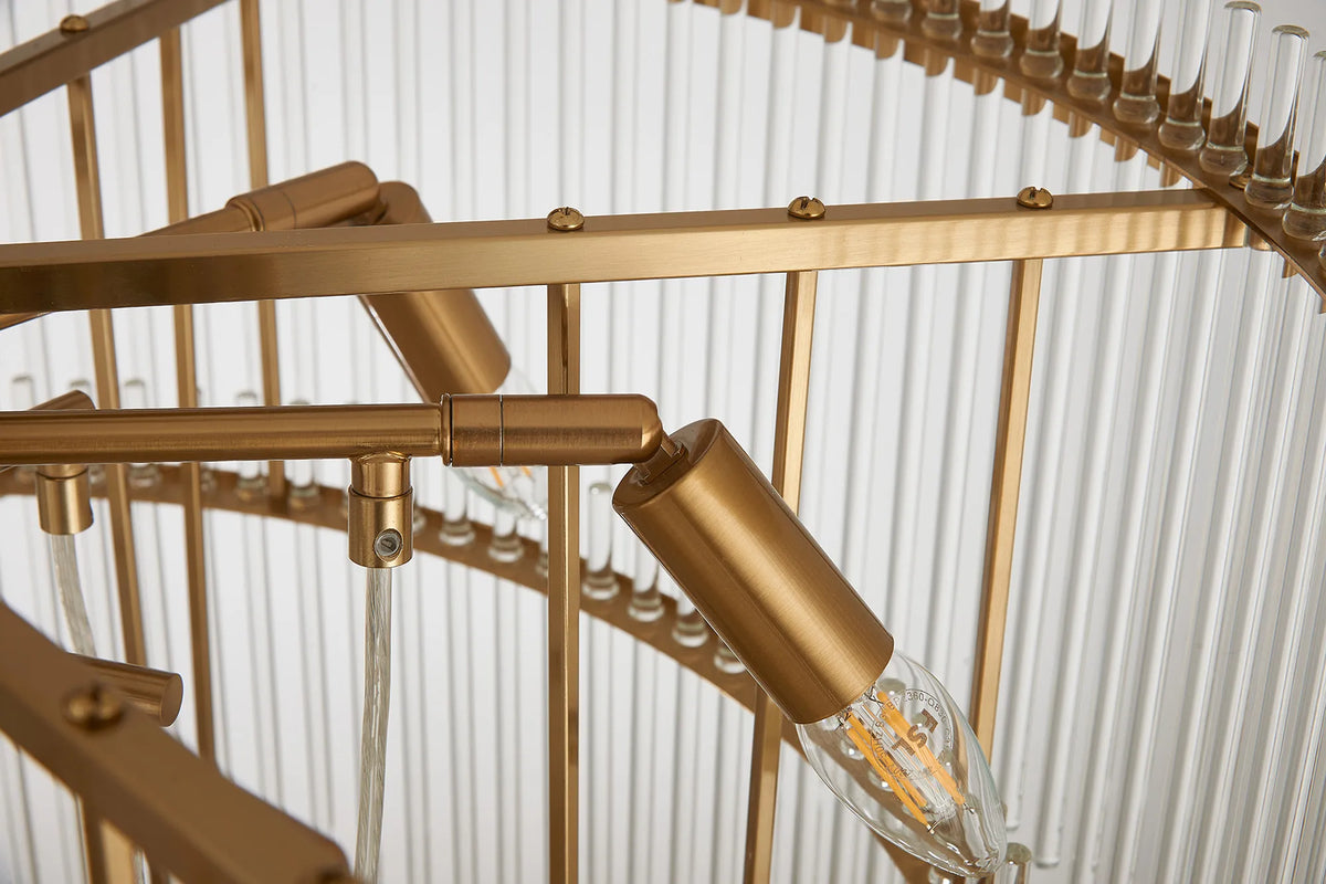 Fabula Robin /Fixed 23 Light E14 Pendant Light – 77 cm – Brass Gold & Clear Glass Rods