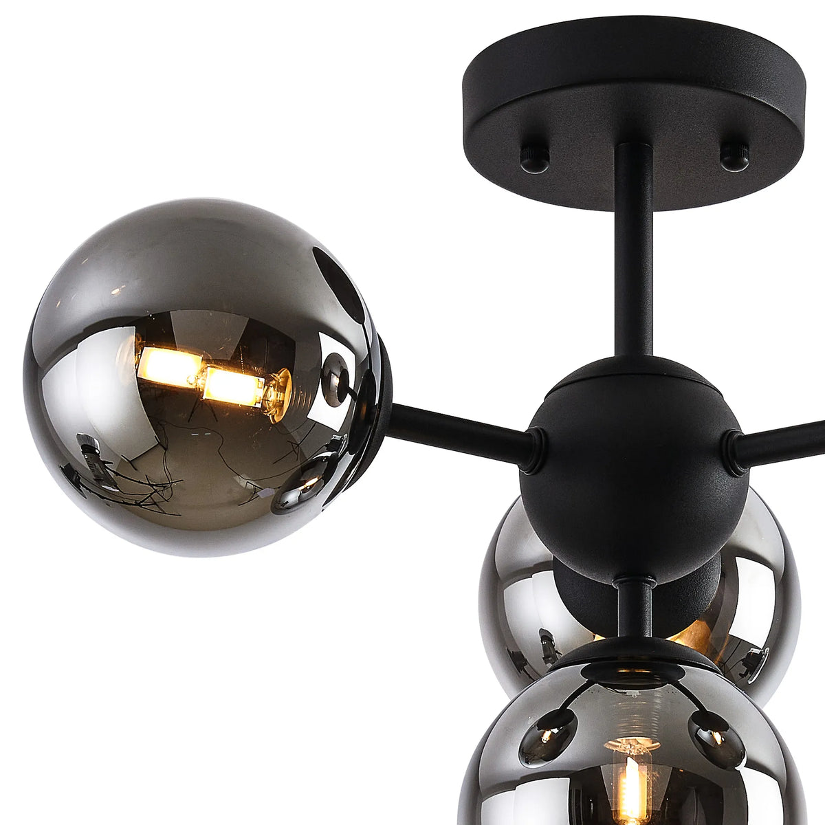 Fabula Deacon Semi-Flush Multi 4 Arm Ceiling Light - Satin Black & Chrome Plated Glass