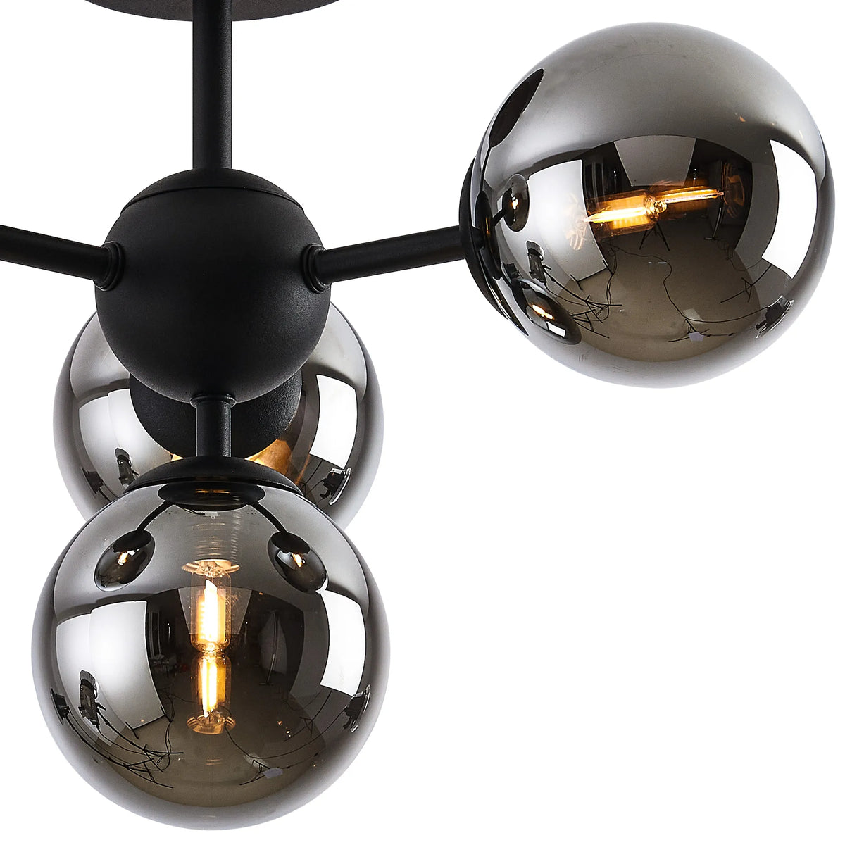 Fabula Deacon Semi-Flush Multi 4 Arm Ceiling Light - Satin Black & Chrome Plated Glass