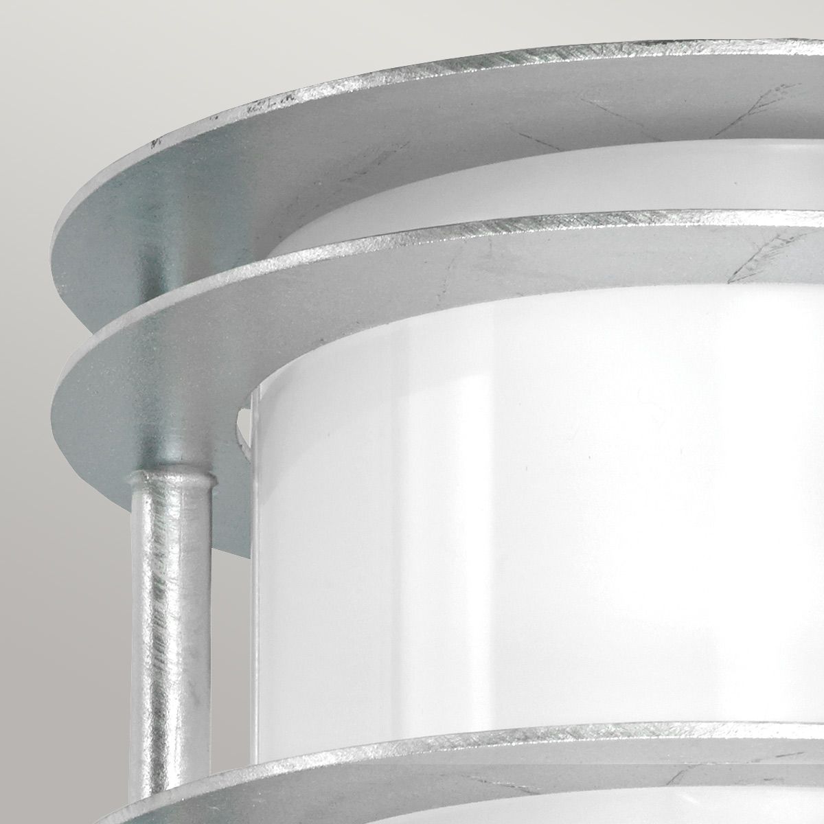Norlys Stockholm Single Flush Fitting - Galvanised with Opal Glass