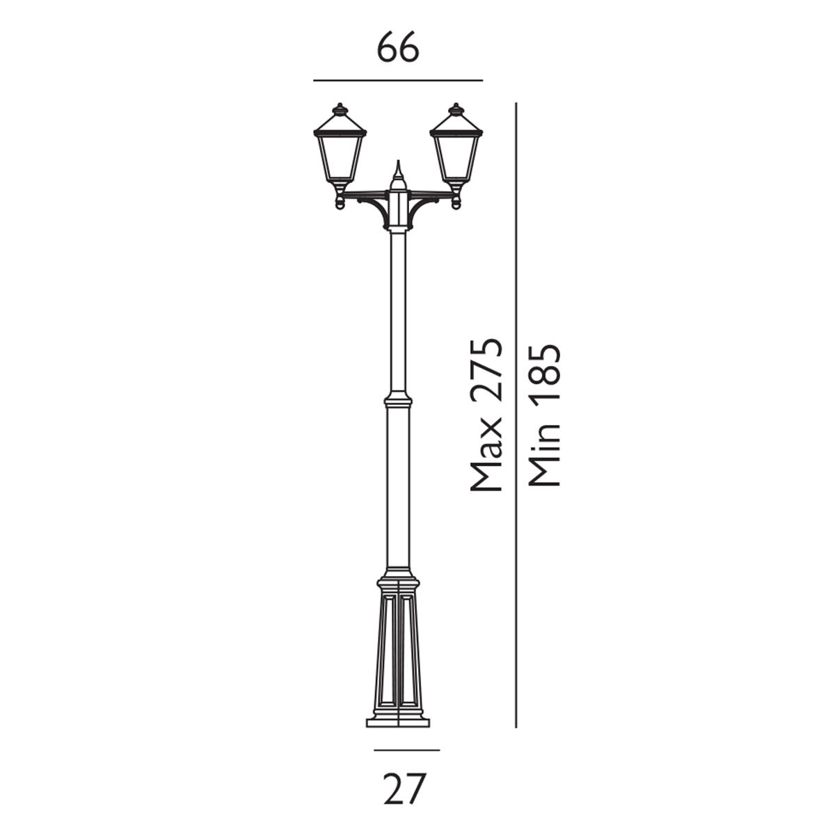 Norlys Turin 2 Light Twin Lamp Post - Black