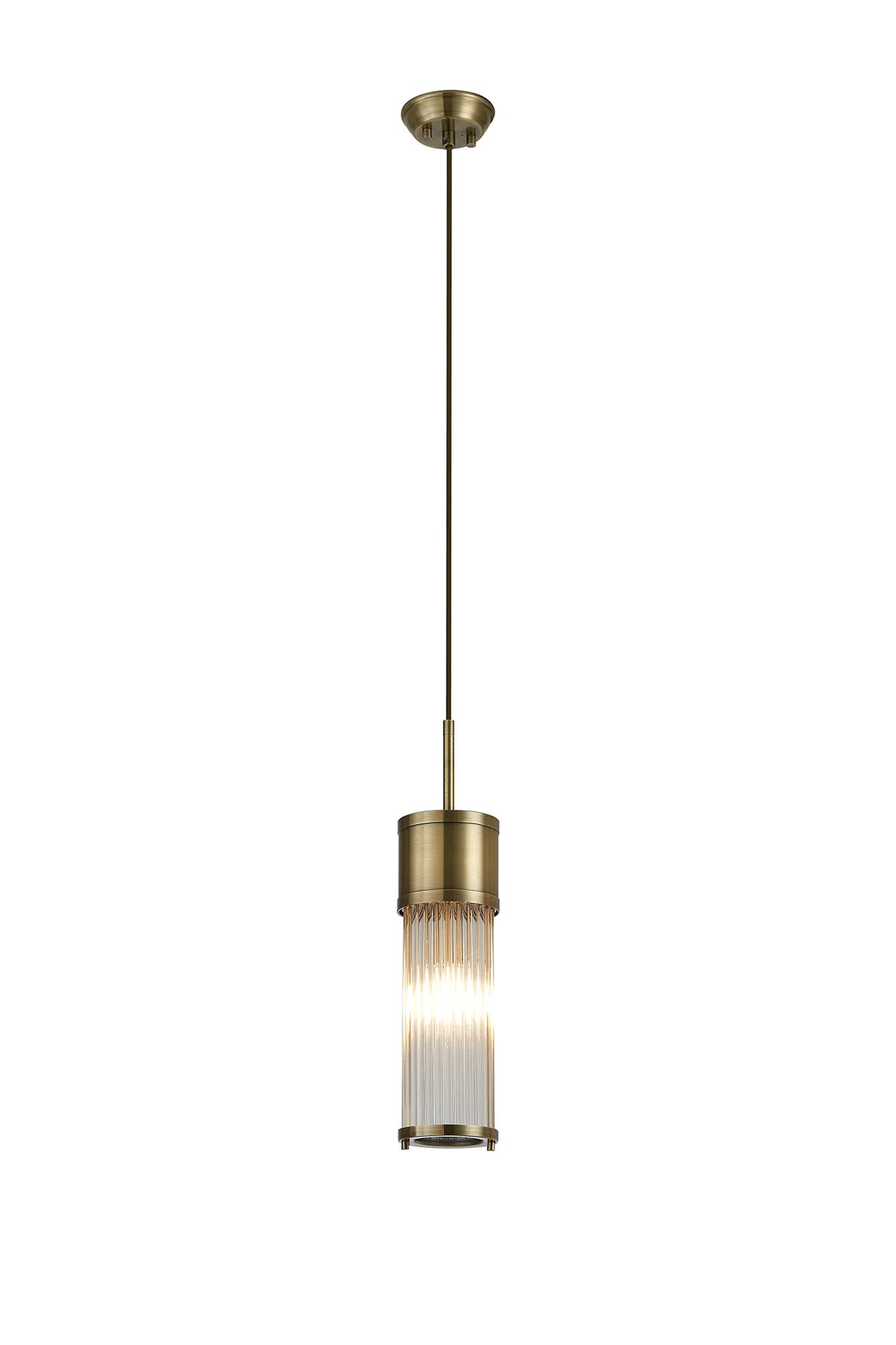 Fabula Wedgewood IP44 Glass Rod Single Pendant - Antique Brass & Clear Glass Rods