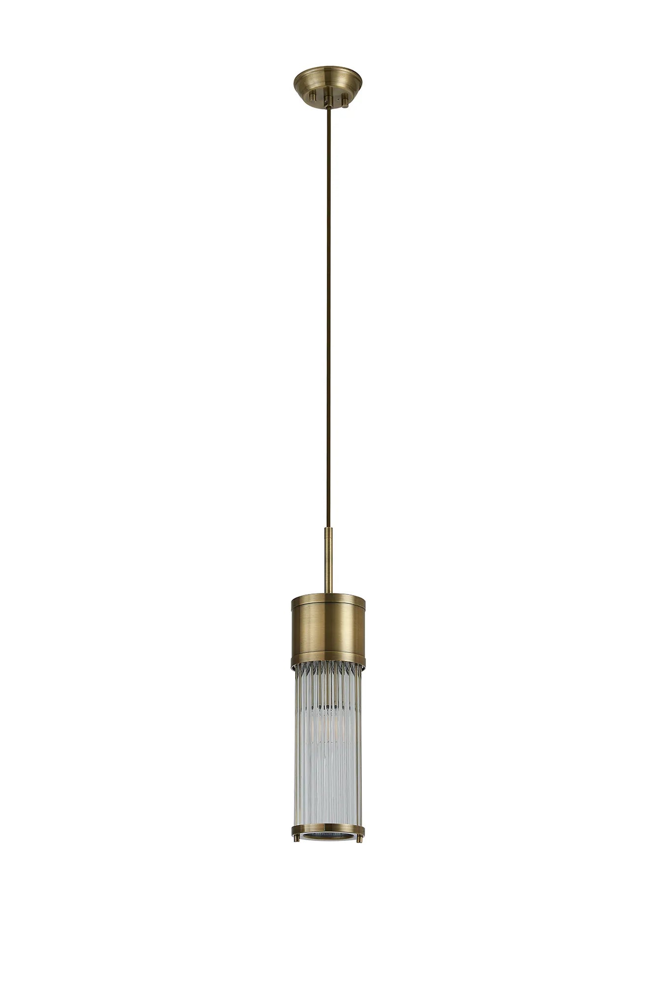 Fabula Wedgewood IP44 Glass Rod Single Pendant - Antique Brass & Clear Glass Rods