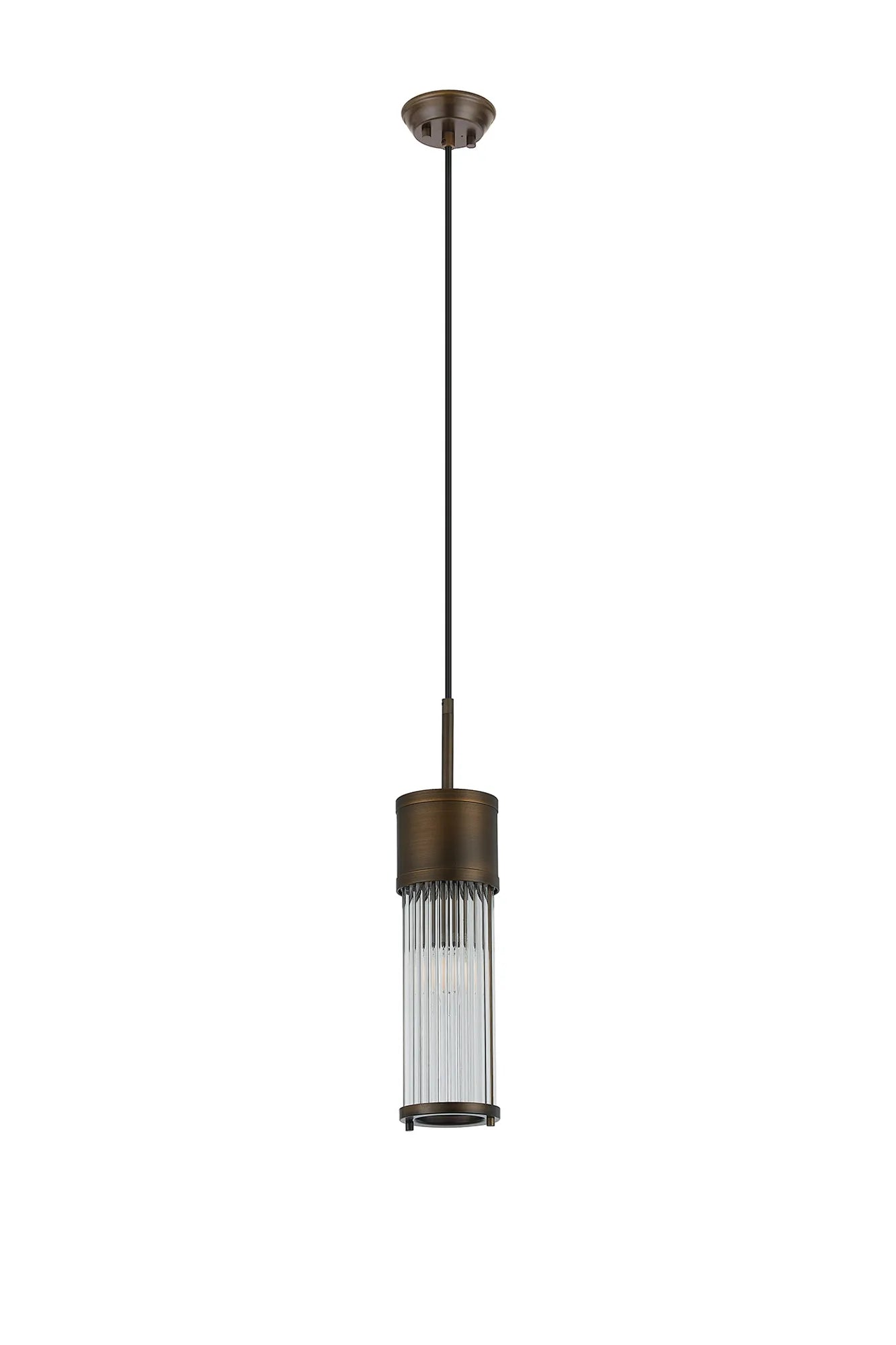Fabula Wedgewood IP44 Glass Rod Single Pendant - Bronze & Clear Glass Rods