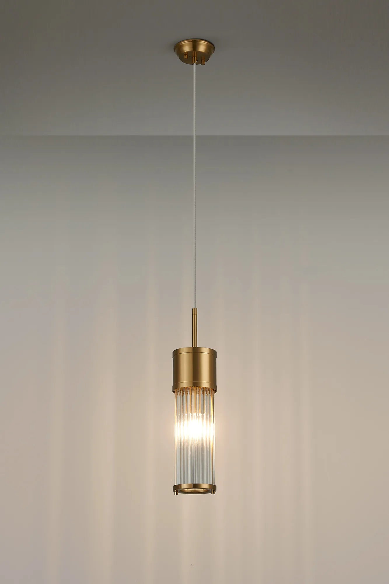 Fabula Wedgewood IP44 Glass Rod Single Pendant - Gold & Clear Glass Rods