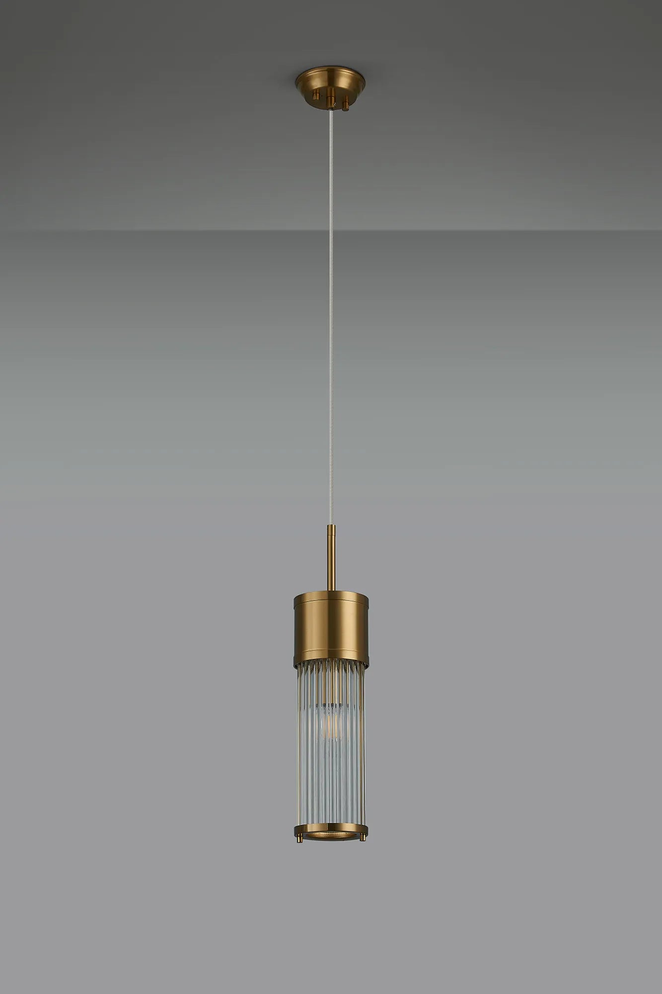 Fabula Wedgewood IP44 Glass Rod Single Pendant - Gold & Clear Glass Rods