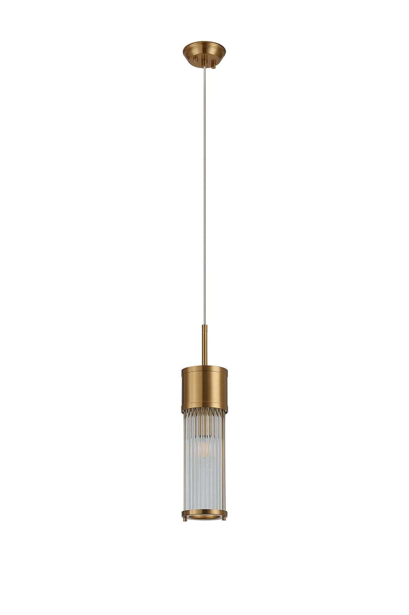 Fabula Wedgewood IP44 Glass Rod Single Pendant - Gold & Clear Glass Rods