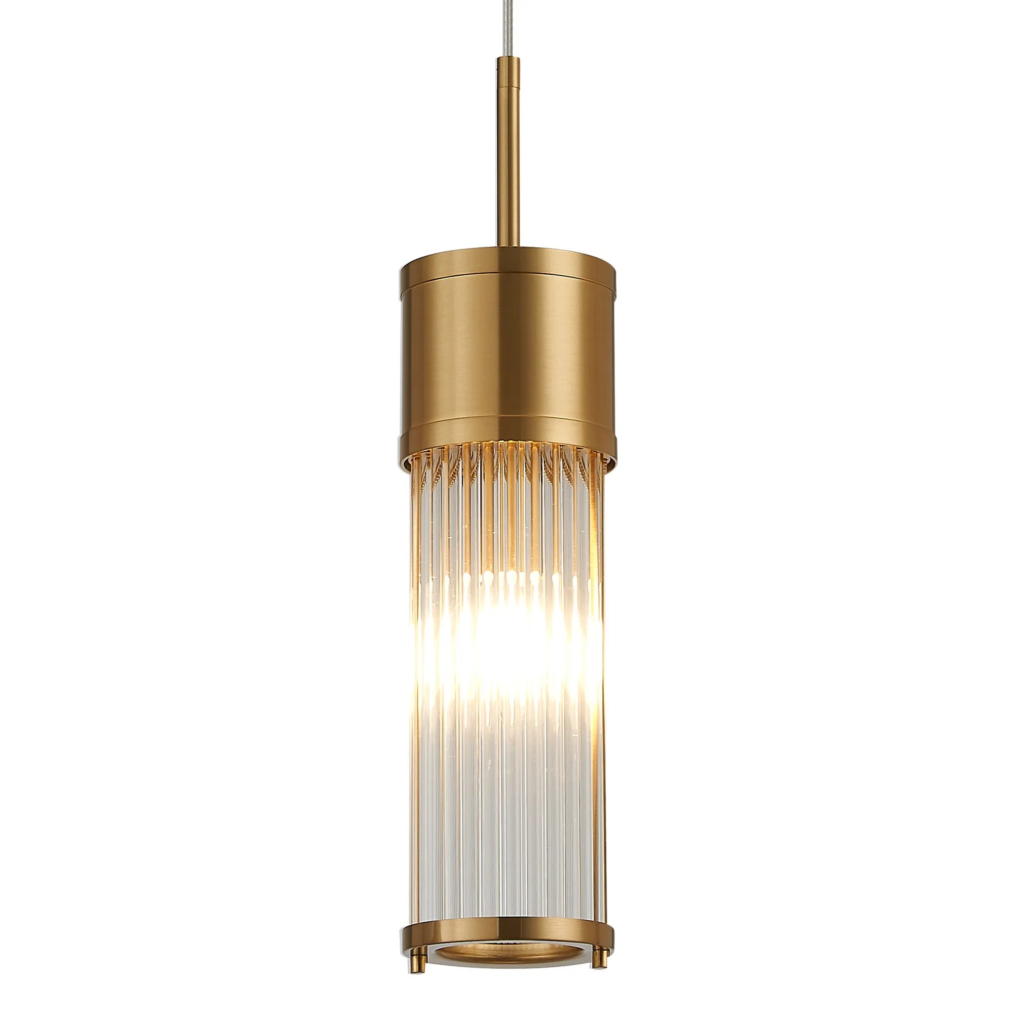 Fabula Wedgewood IP44 Glass Rod Single Pendant - Gold & Clear Glass Rods