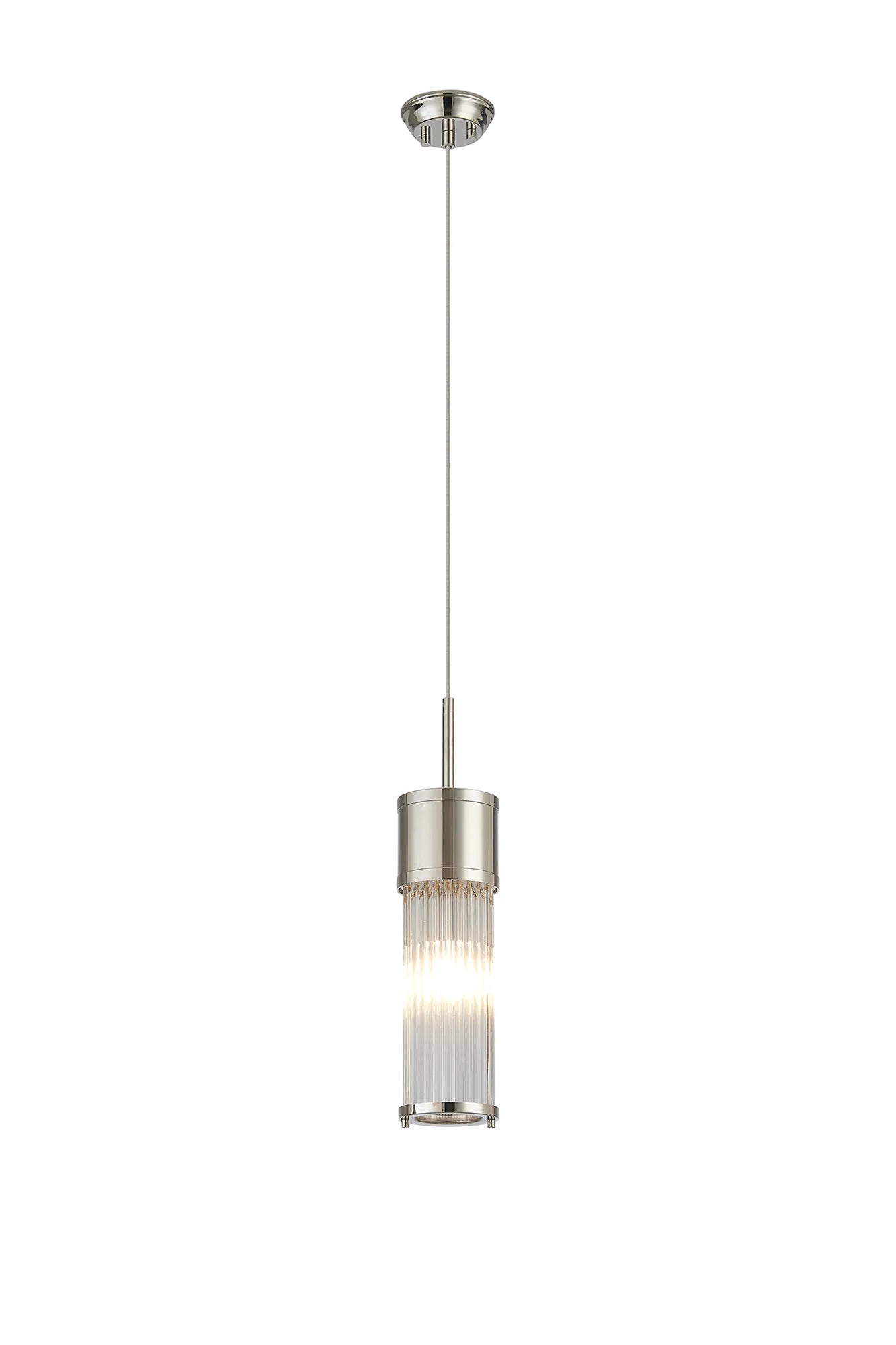 Fabula Wedgewood IP44 Glass Rod Single Pendant - Polished Nickel & Clear Glass Rods