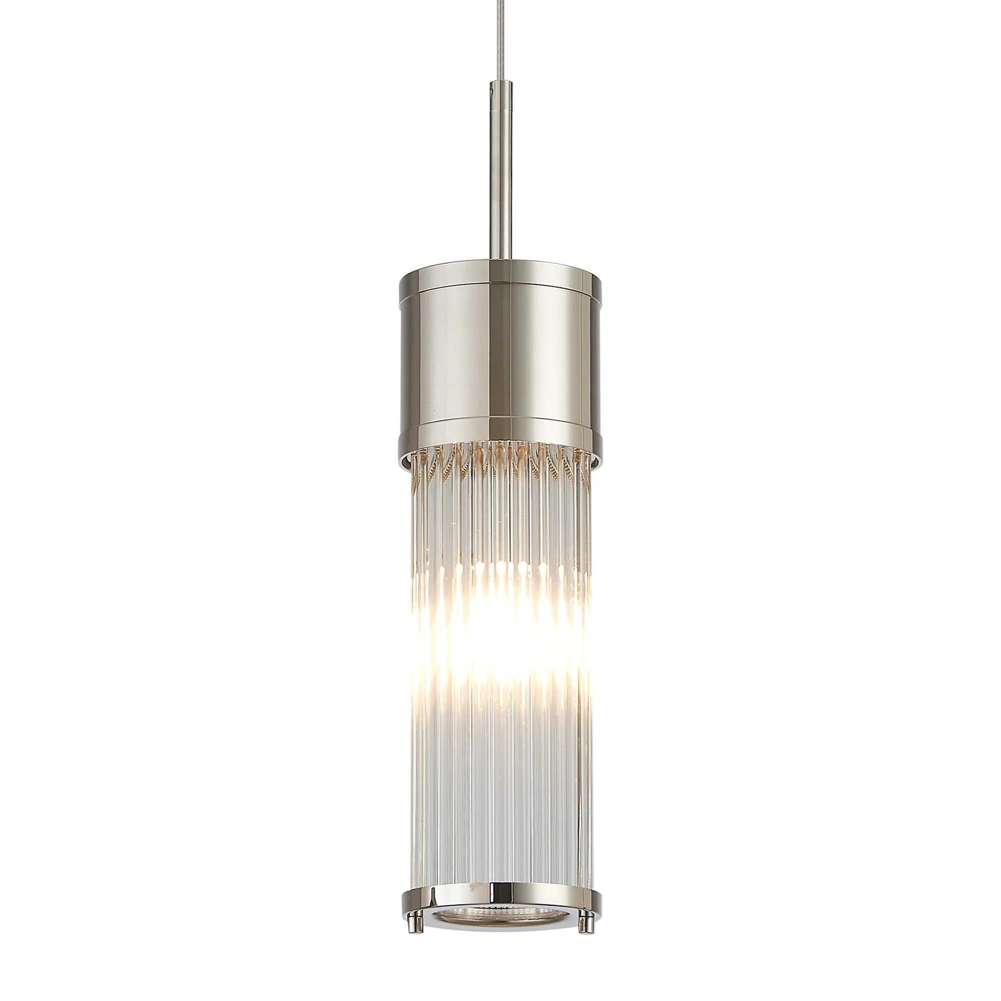 Fabula Wedgewood IP44 Glass Rod Single Pendant - Polished Nickel & Clear Glass Rods