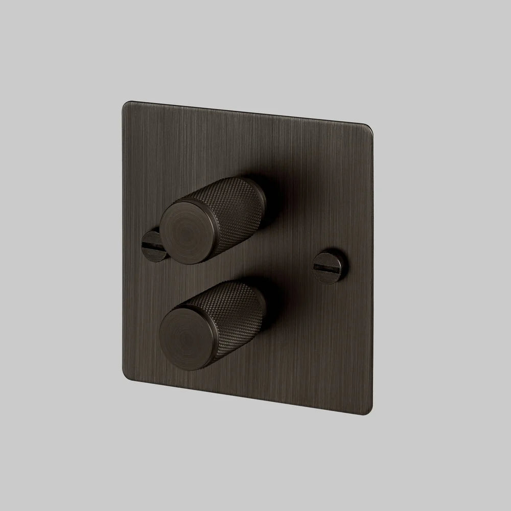 Buster + Punch 2G Dimmer Switch 120W - Smoked Bronze Back Plate & Cross Knurl Pattern