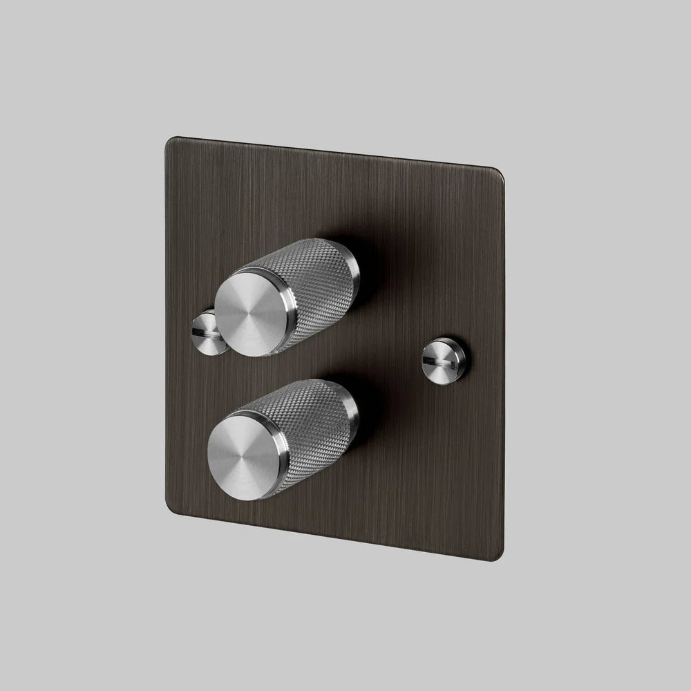 Buster + Punch 2G Dimmer Switch 120W - Smoked Bronze Back Plate & Cross Knurl Pattern