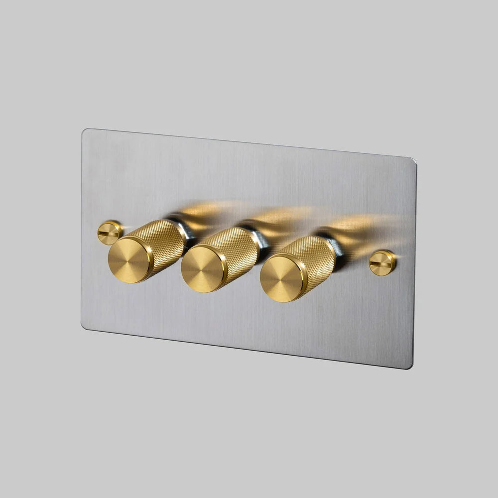 Buster + Punch 3G Dimmer Switch 120W - Steel Back Plate & Cross Knurl Pattern