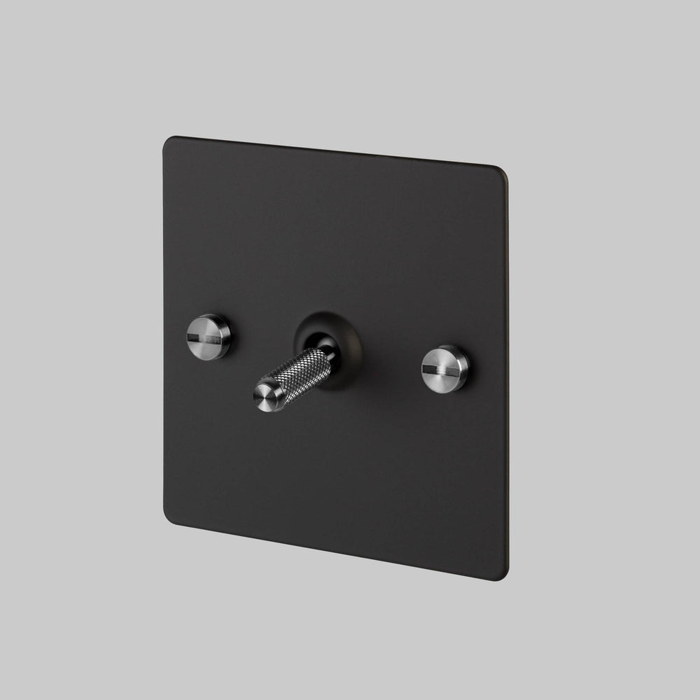 Buster + Punch 1G Toggle Light Switch Intermediate - Black Back Plate & Cross Knurl Pattern