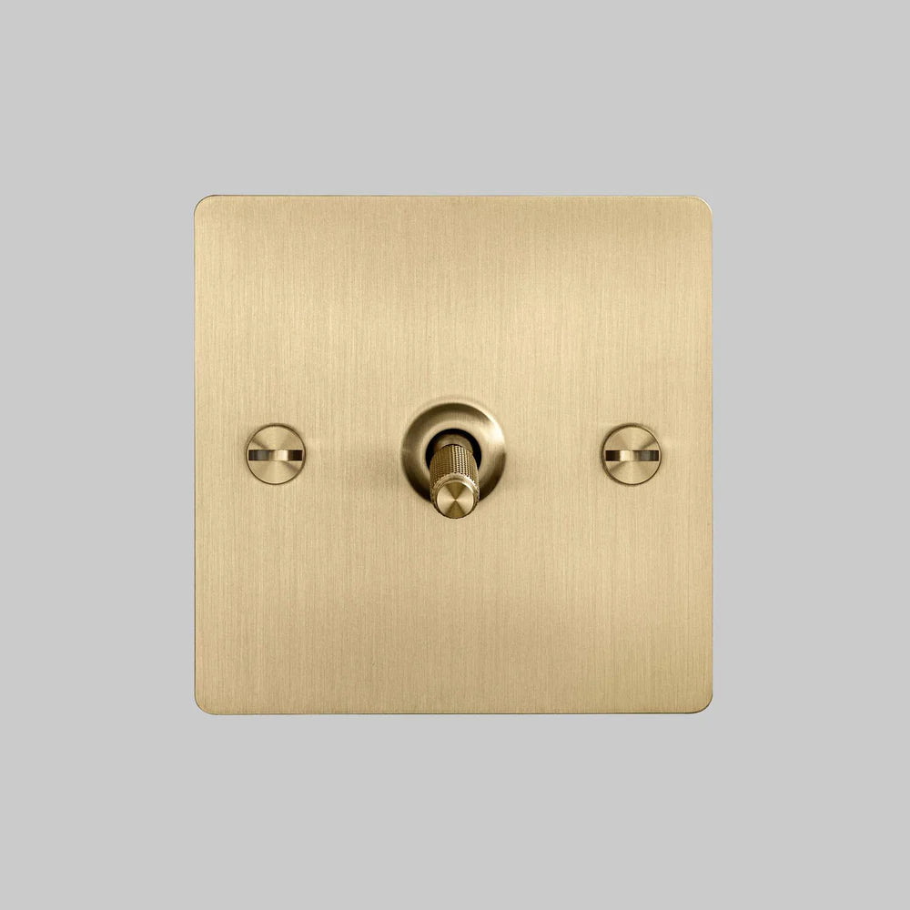 Buster + Punch 1G Toggle Intermediate Light Switch - Brass Back Plate & Cross Knurl Pattern