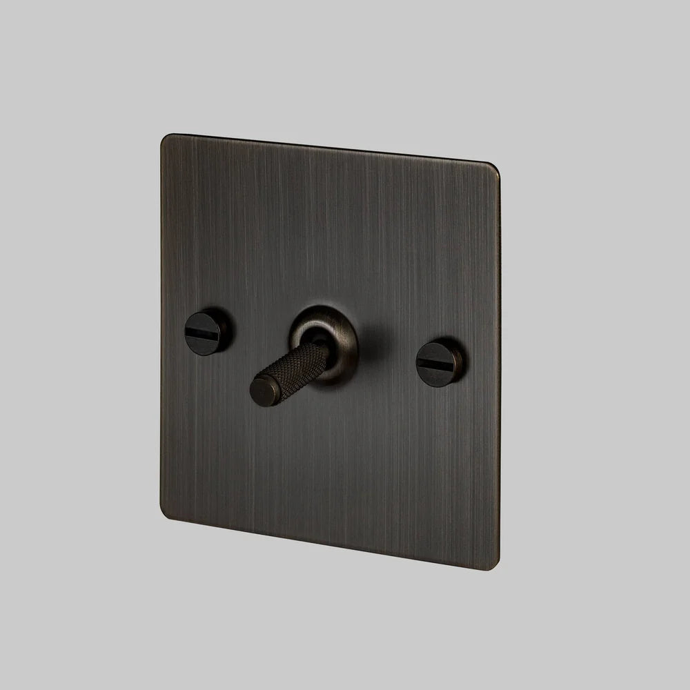 Buster + Punch 1G Toggle Light Switch Intermediate - Smoked Bronze Back Plate & Cross Knurl Pattern