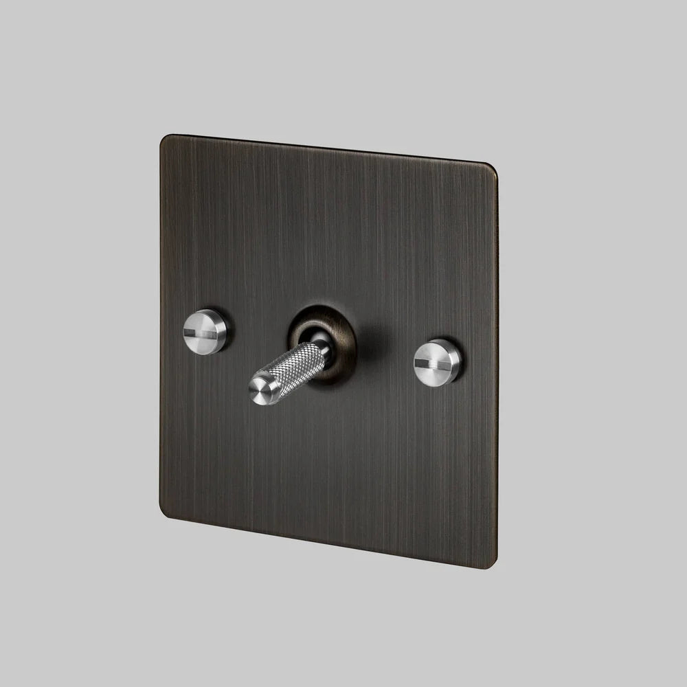 Buster + Punch 1G Toggle Light Switch Intermediate - Smoked Bronze Back Plate & Cross Knurl Pattern