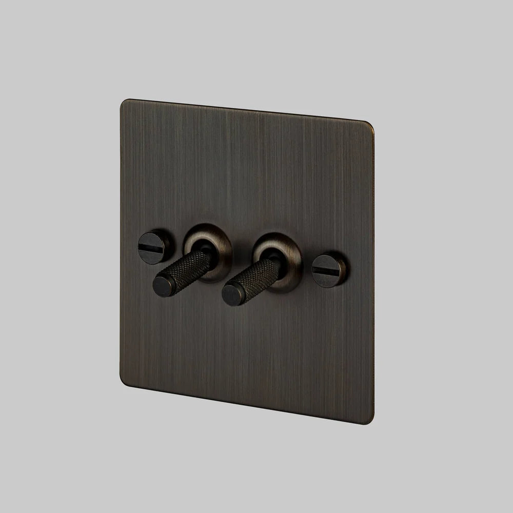 Buster + Punch 2G Toggle Light Switch - Smoked Bronze Back Plate & Cross Knurl Pattern