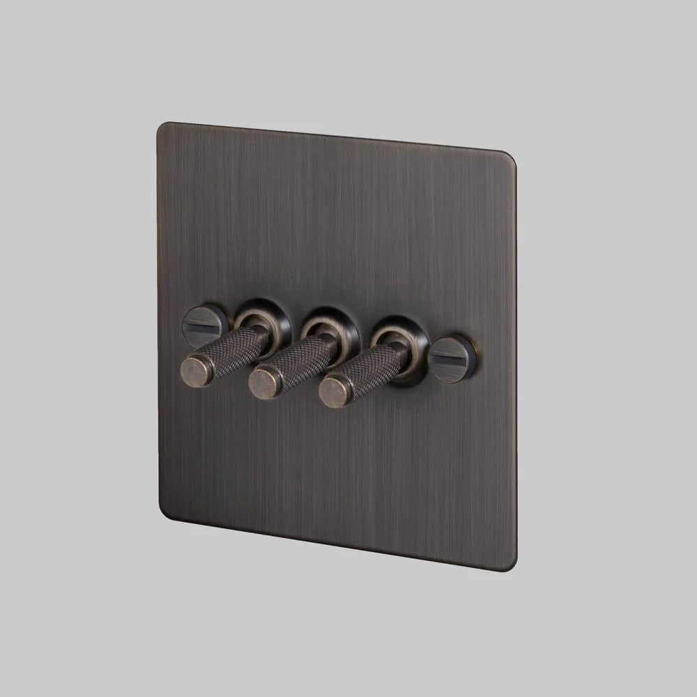 Buster + Punch 3G Toggle Light Switch - Smoked Bronze Back Plate & Cross Knurl Pattern