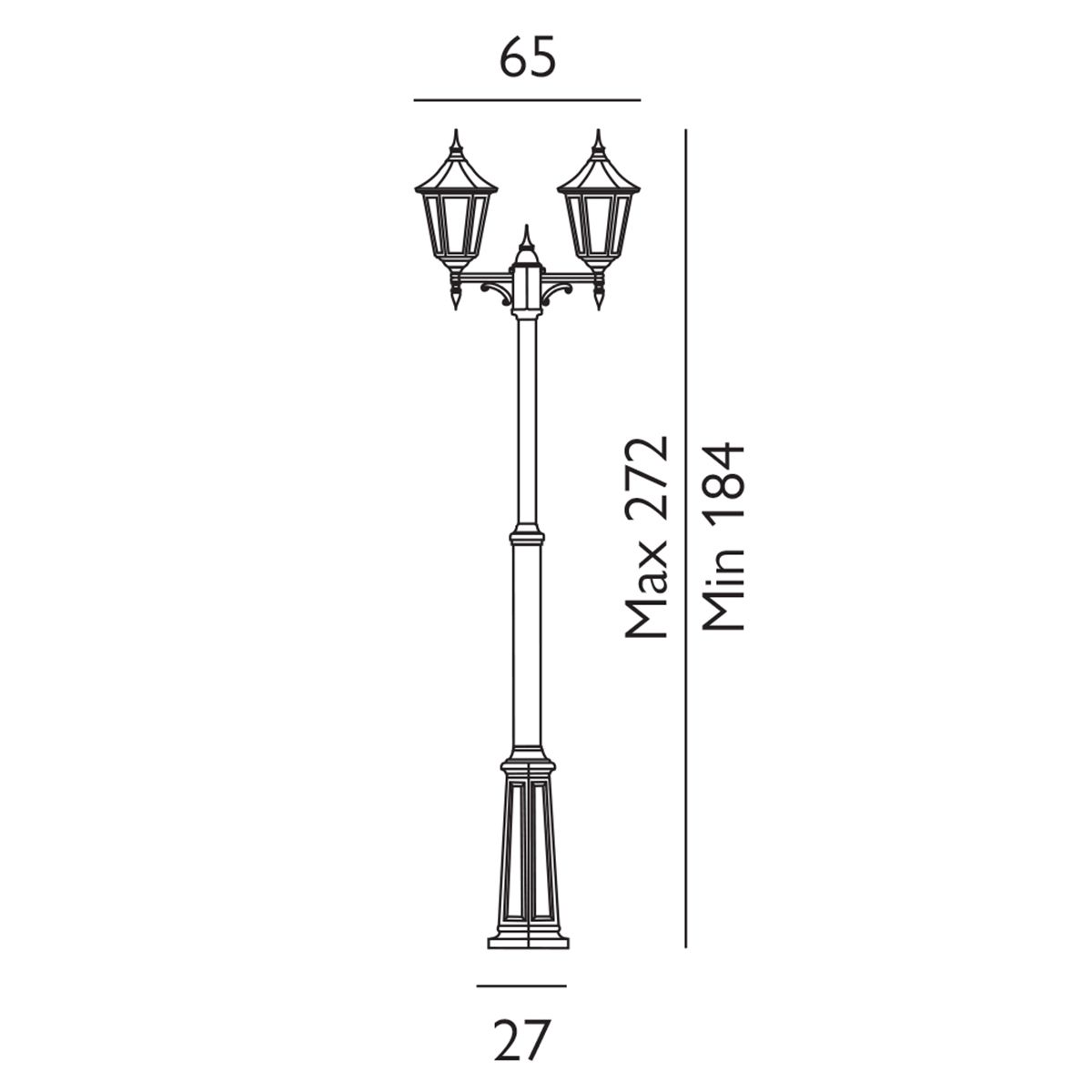 Norlys Valencia 2 Light Twin Head Lamp Post - Black