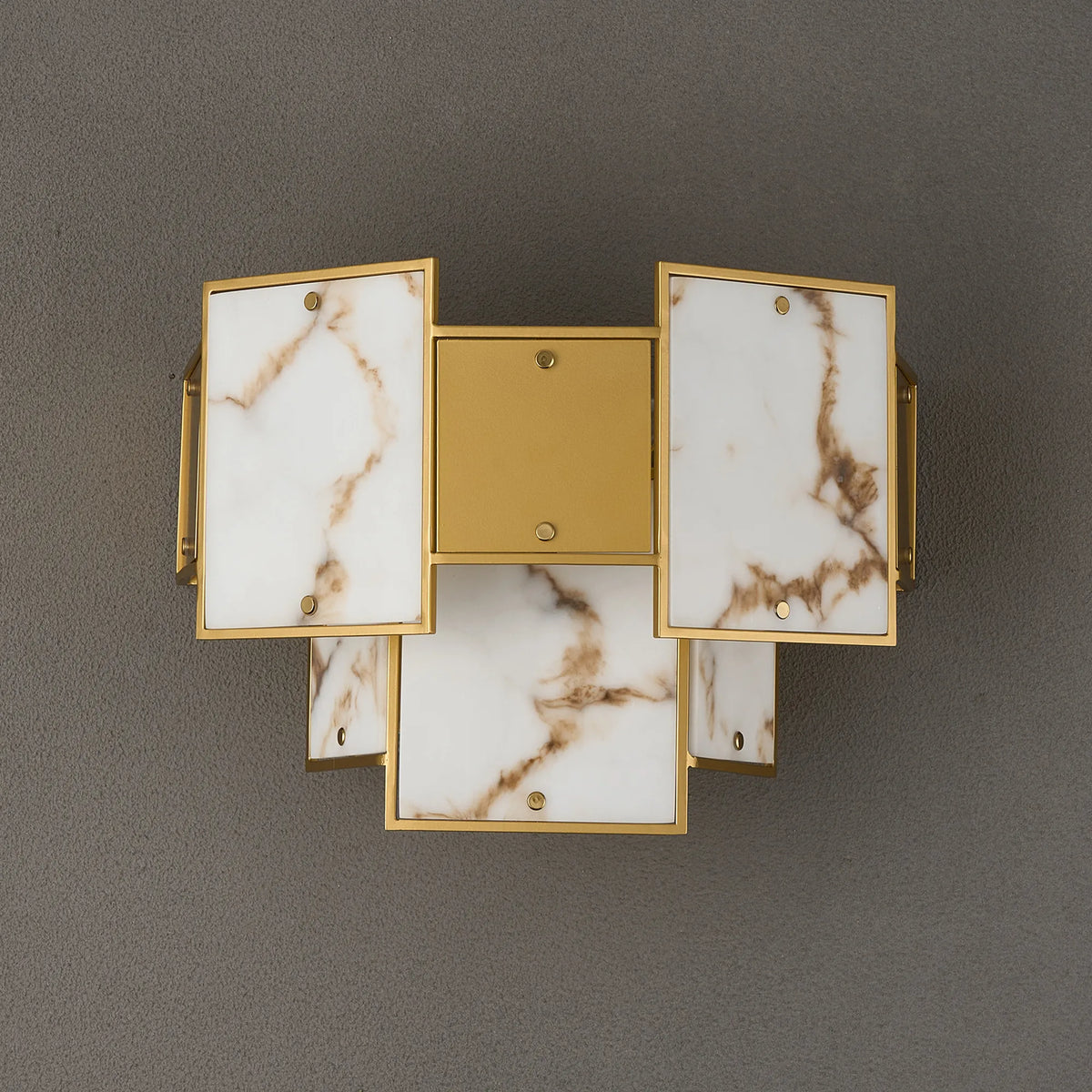 Fabula Wells Switched Wall Light Faux Alabaster & Metal – 35 cm – Gold & Brown