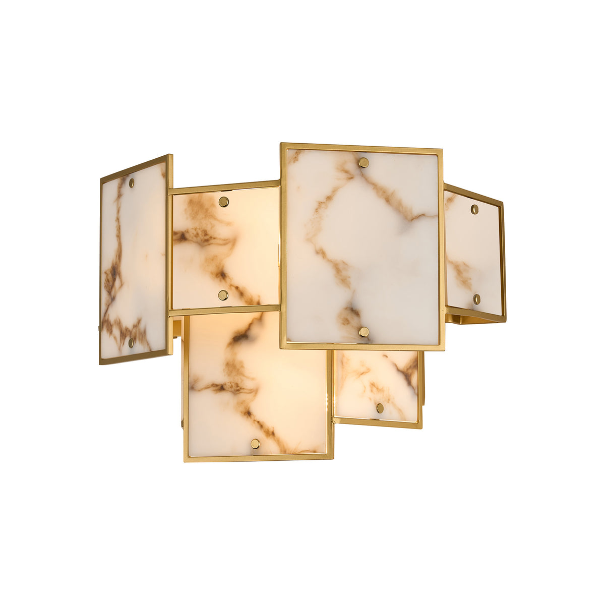 Fabula Wells Switched Wall Light Faux Alabaster – 35 cm – Gold & Brown 35 cm