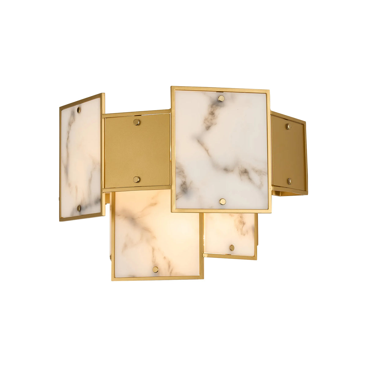 Fabula Wells Switched Wall Light Faux Alabaster & Metal – 35 cm – Gold & Grey 35 cm