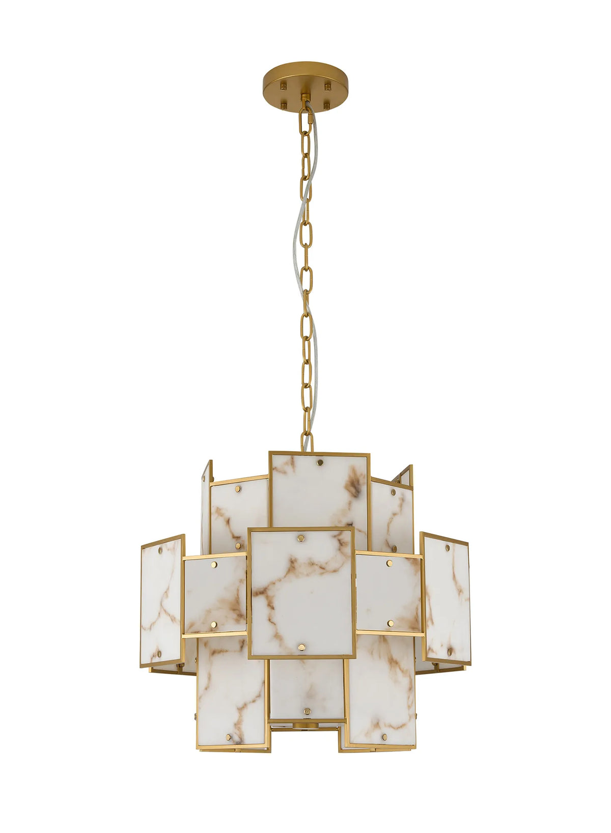 Fabula Wells Round /Semi Flush Faux Alabaster Pendant Light – Gold & Brown
