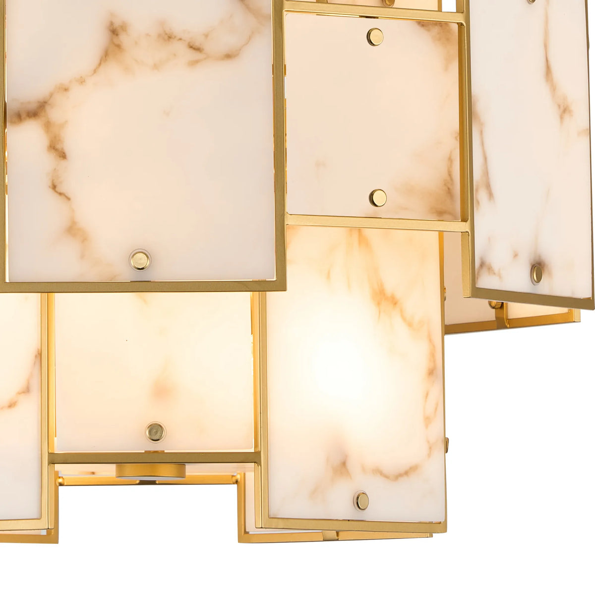 Fabula Wells Round /Semi Flush Faux Alabaster Pendant Light – Gold & Brown