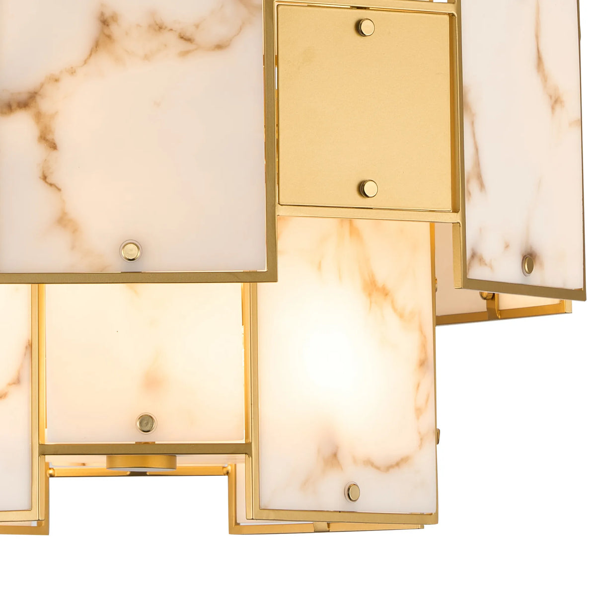 Fabula Wells Round /Semi Flush Faux Alabaster & Metal Pendant Light – Gold & Brown