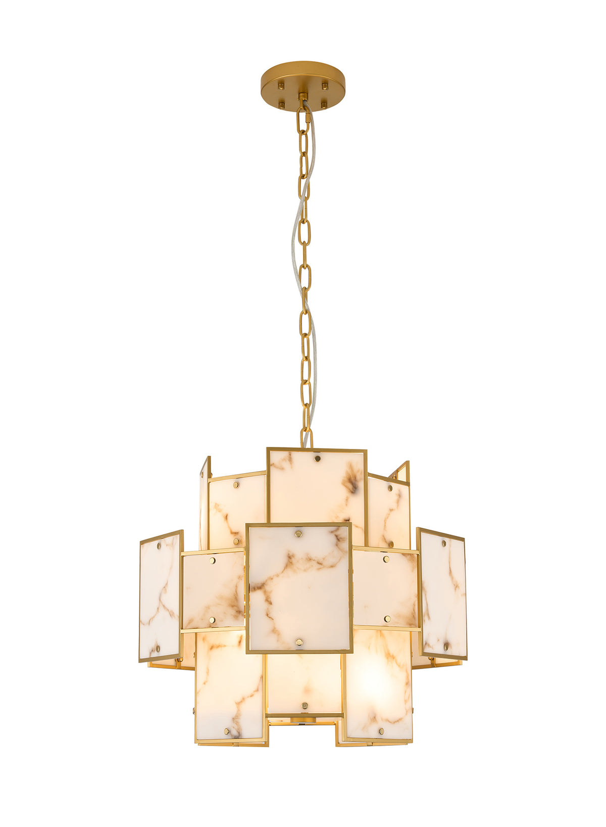 Fabula Wells Round /Semi Flush Faux Alabaster Pendant Light – Gold & Brown 45 cm