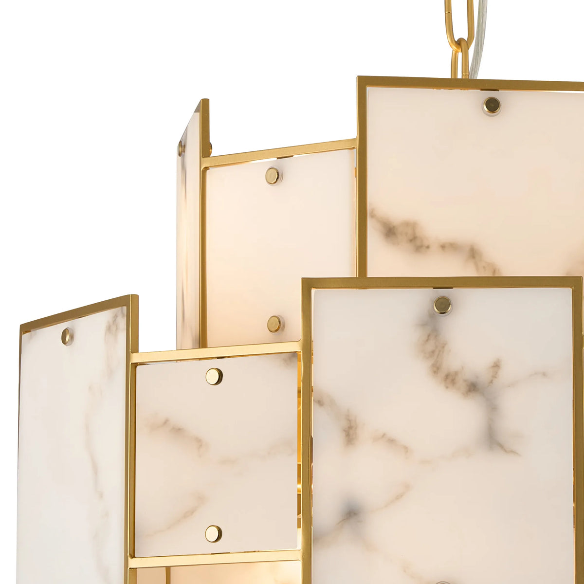 Fabula Wells Round /Semi Flush Faux Alabaster Pendant Light – Gold & Grey