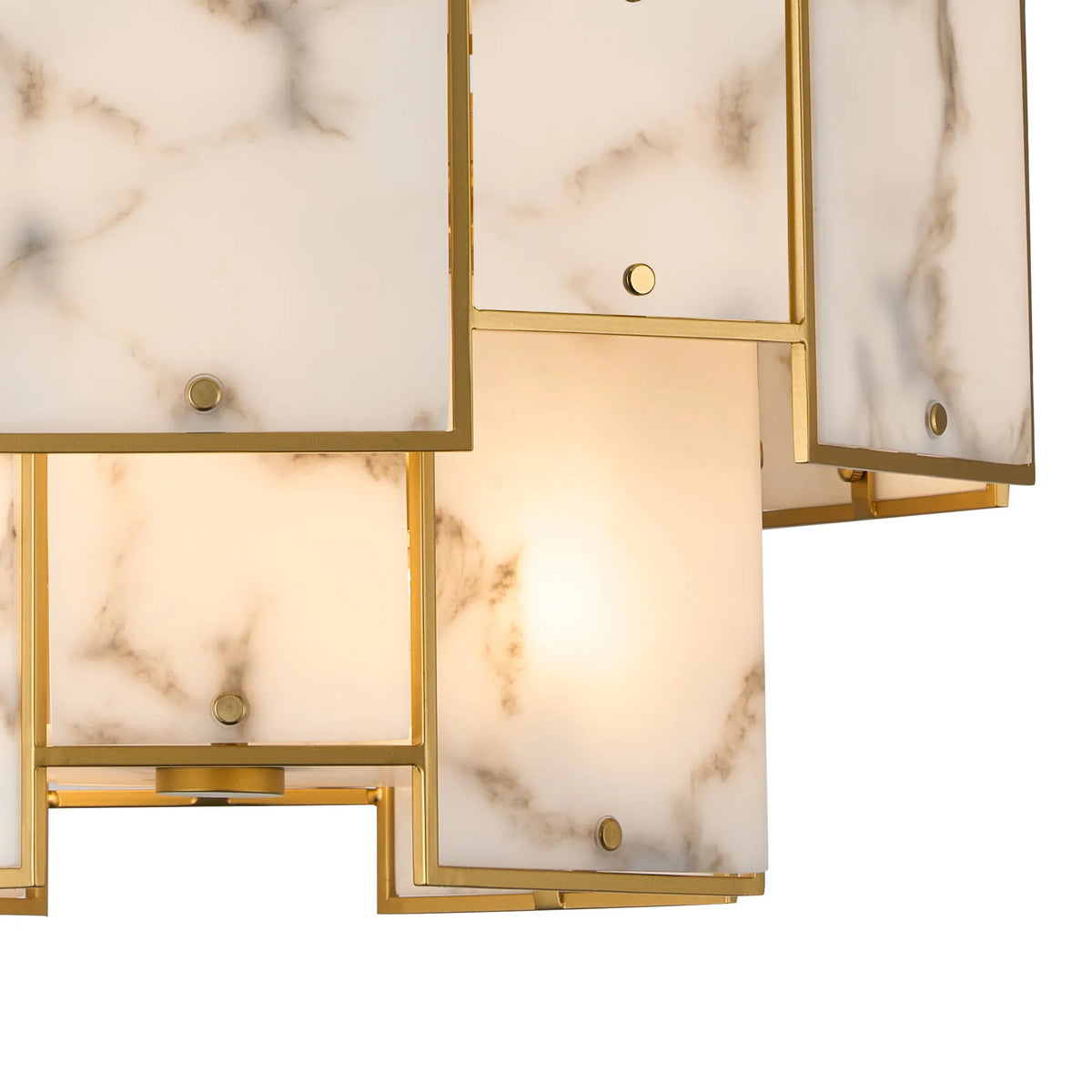 Fabula Wells Round /Semi Flush Faux Alabaster Pendant Light – Gold & Grey