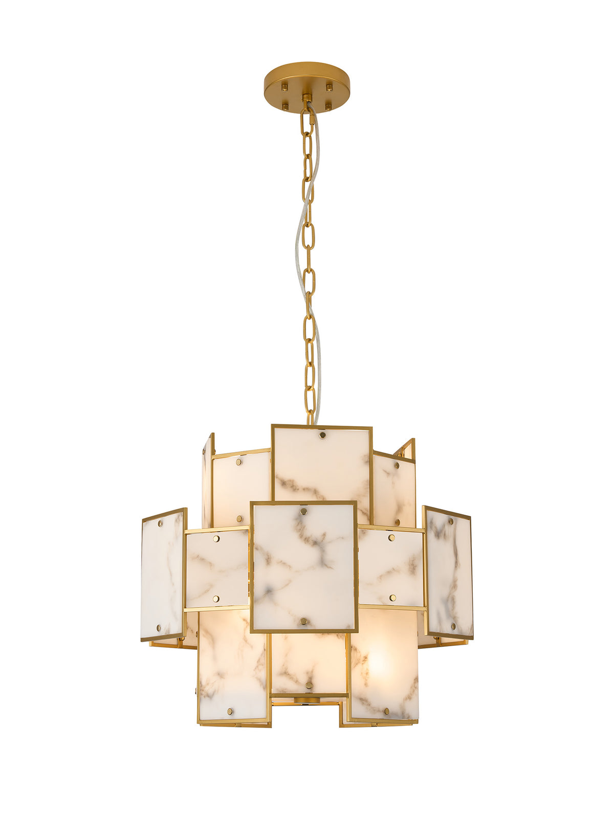 Fabula Wells Round /Semi Flush Faux Alabaster Pendant Light – Gold & Grey 45 cm