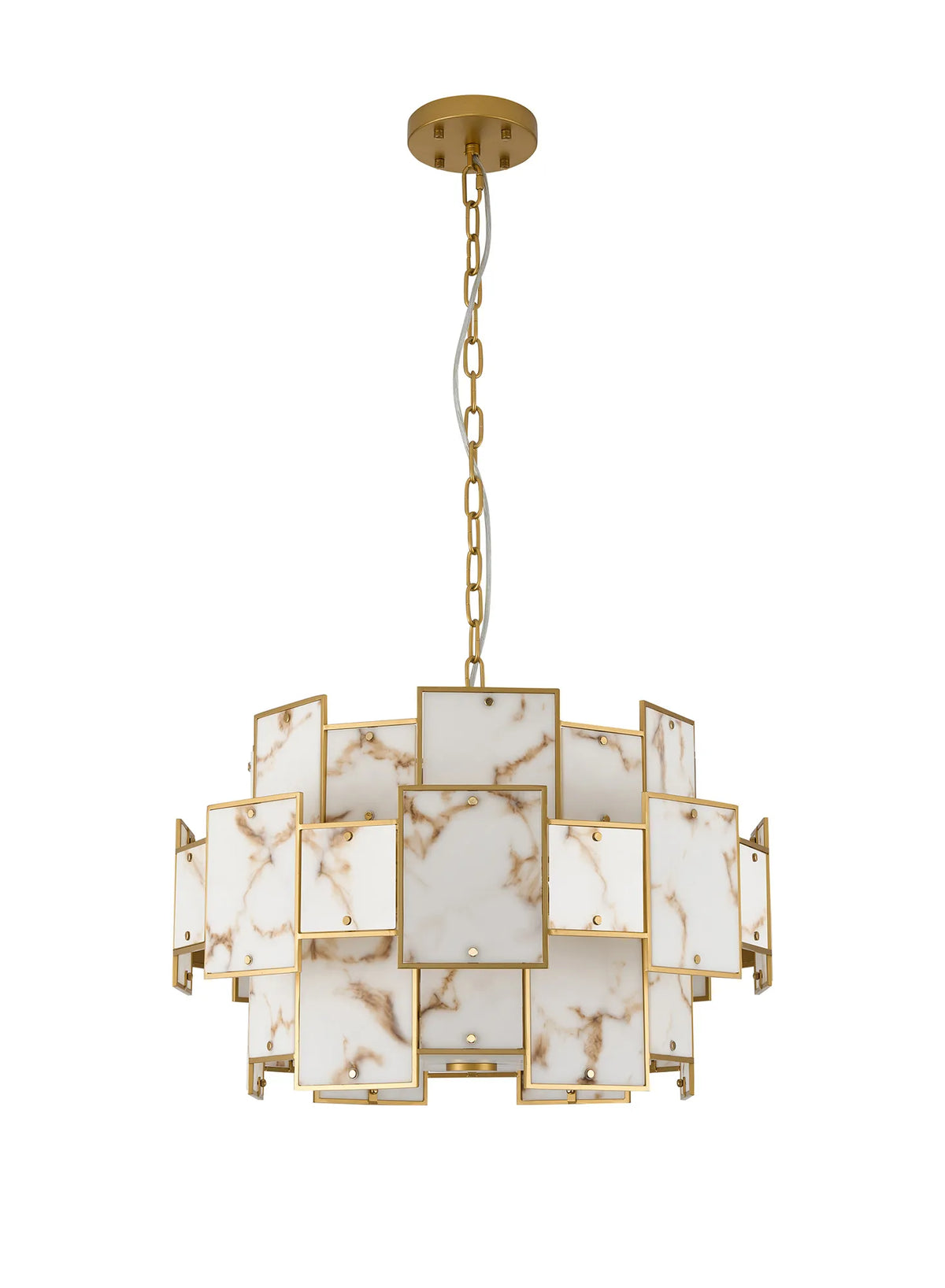 Fabula Wells Round /Semi Flush Faux Alabaster Pendant Light – Gold & Brown