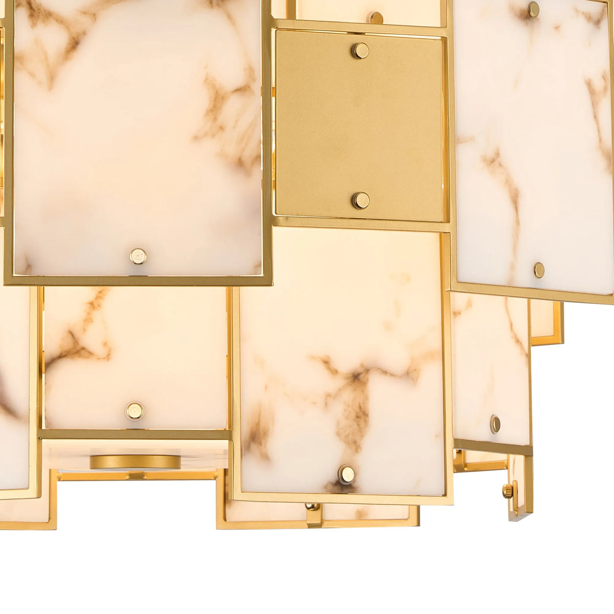 Fabula Wells Round /Semi Flush Faux Alabaster & Metal Pendant Light – Gold & Brown