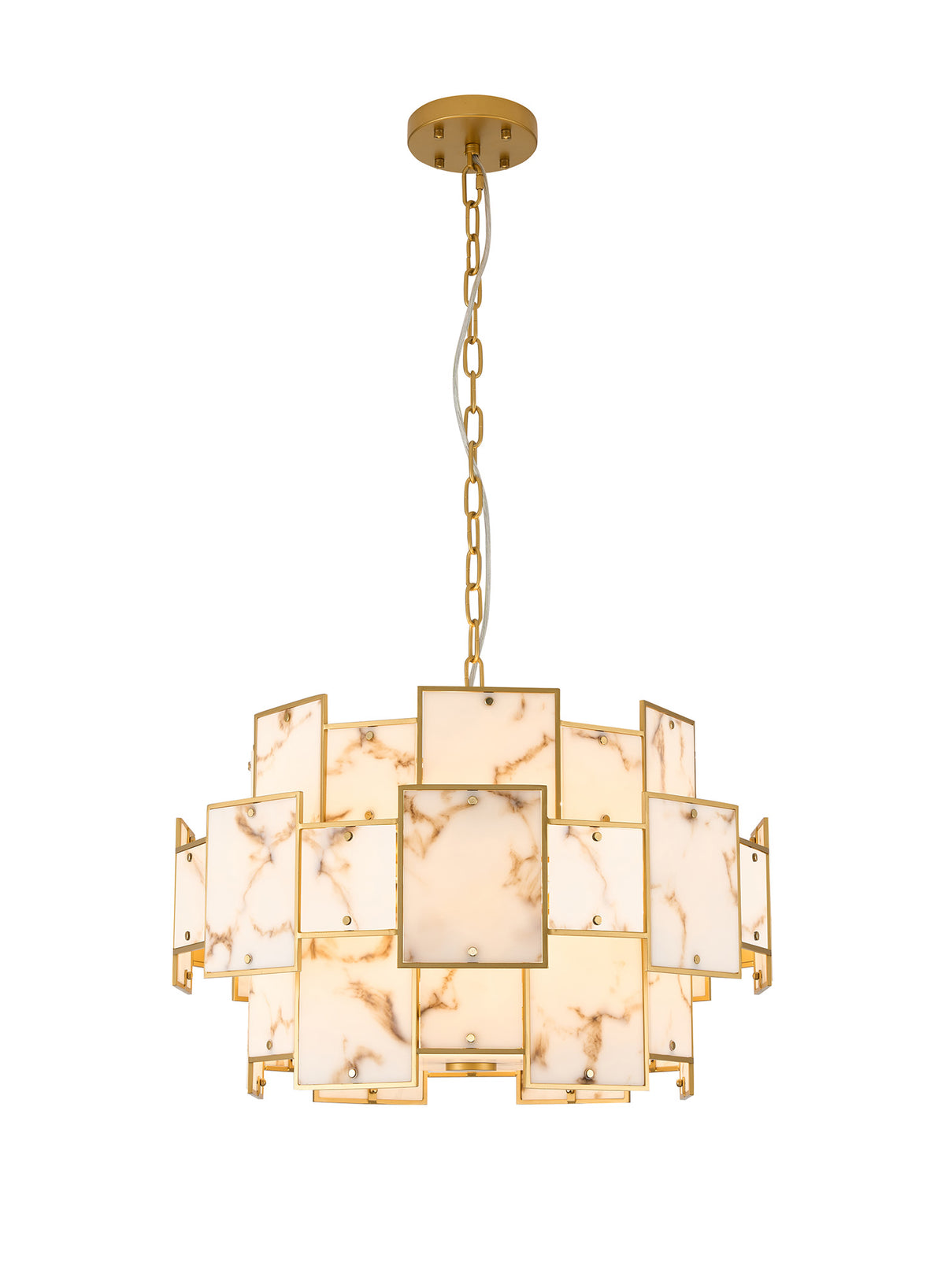 Fabula Wells Round /Semi Flush Faux Alabaster Pendant Light – Gold & Brown 59 cm