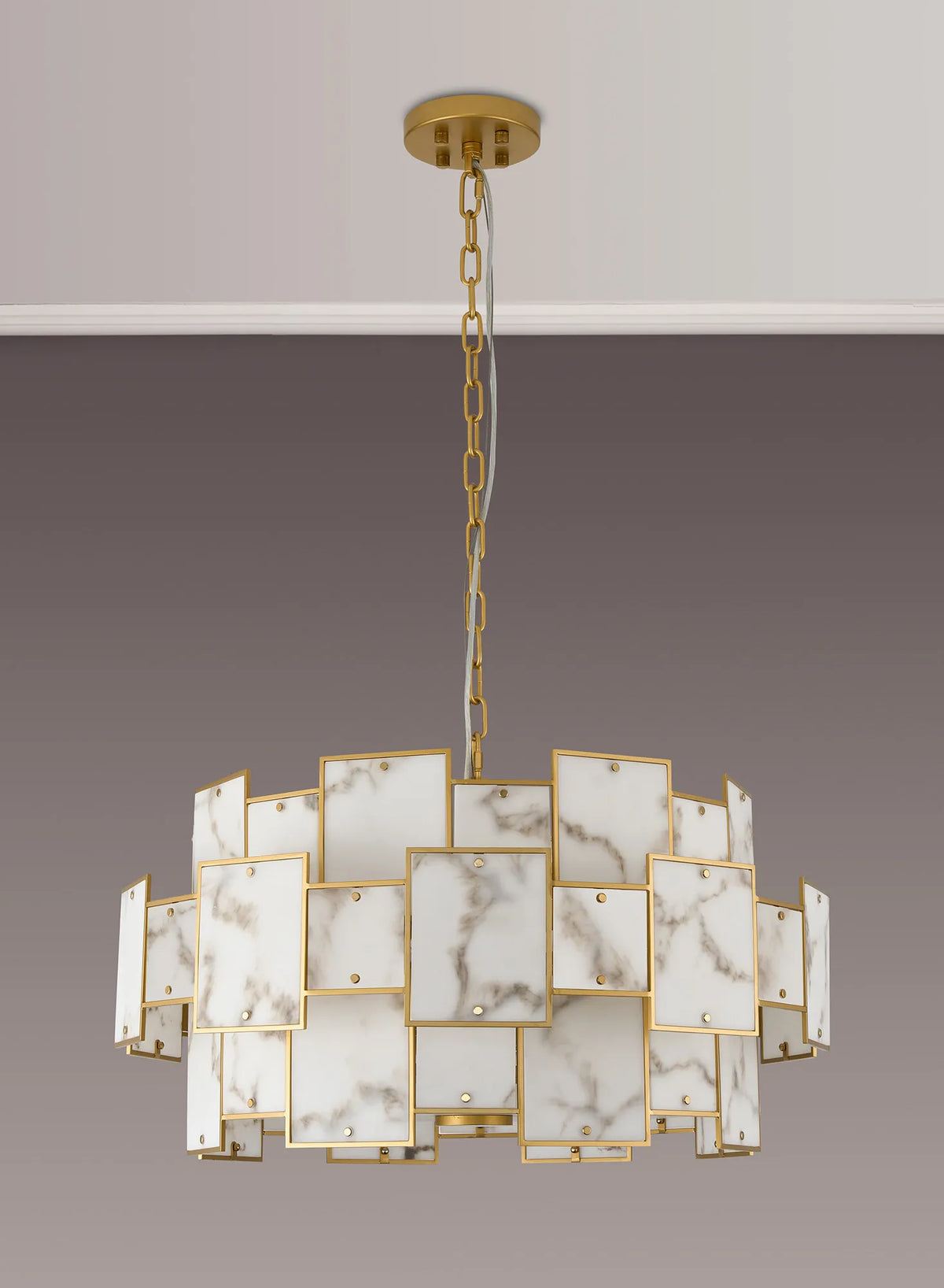 Fabula Wells Round /Semi Flush Faux Alabaster Pendant Light – Gold & Grey