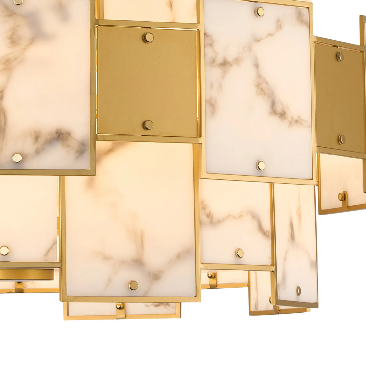 Fabula Wells Round /Semi Flush Faux Alabaster & Metal Pendant Light – Gold & Grey