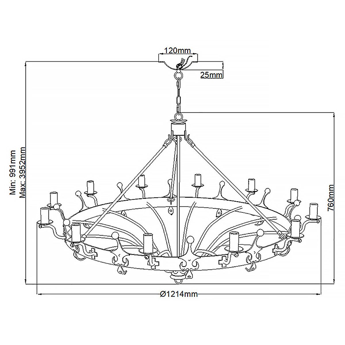 Elstead Windsor 12 Light Chandelier - Graphite