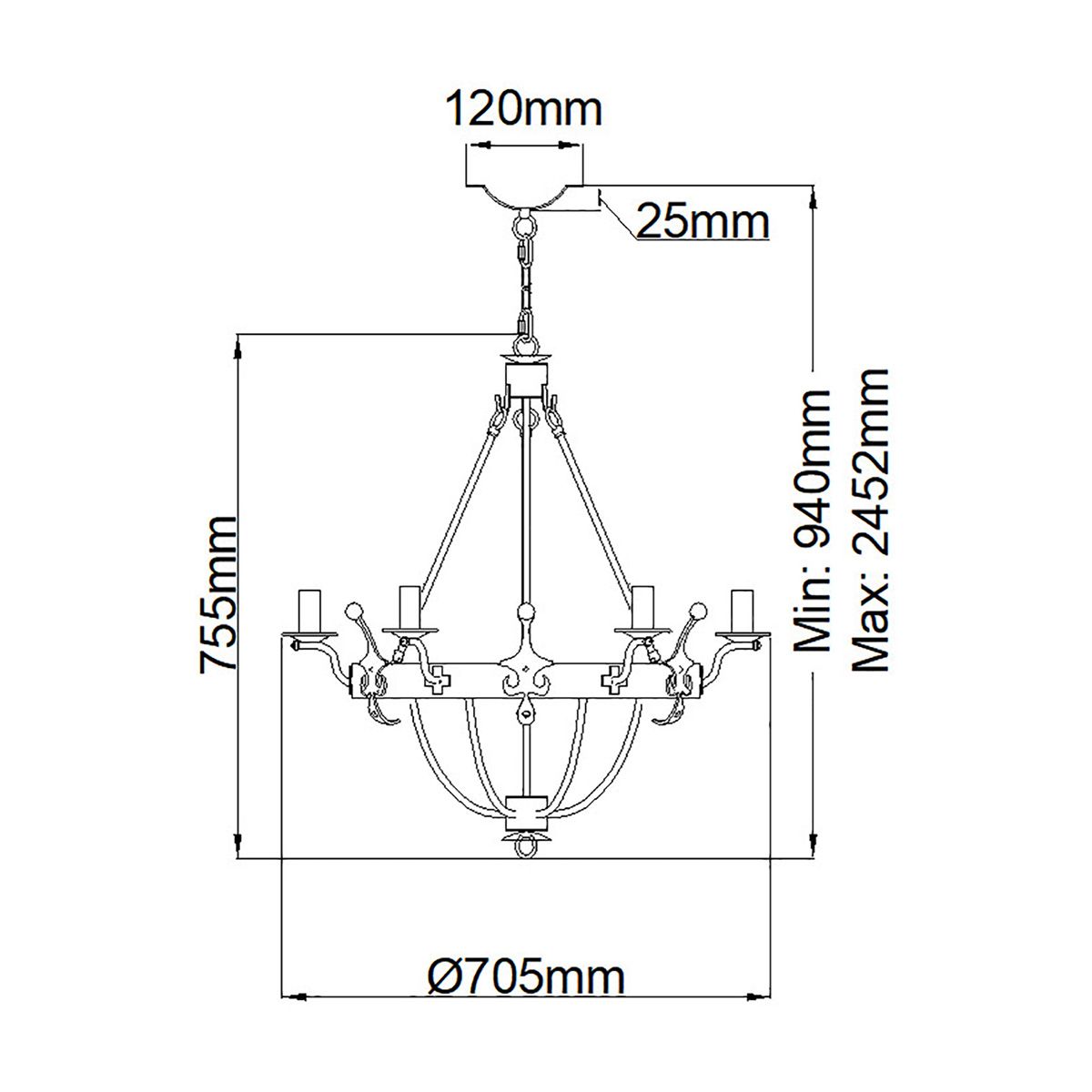 Elstead Windsor 6 Light Chandelier - Graphite